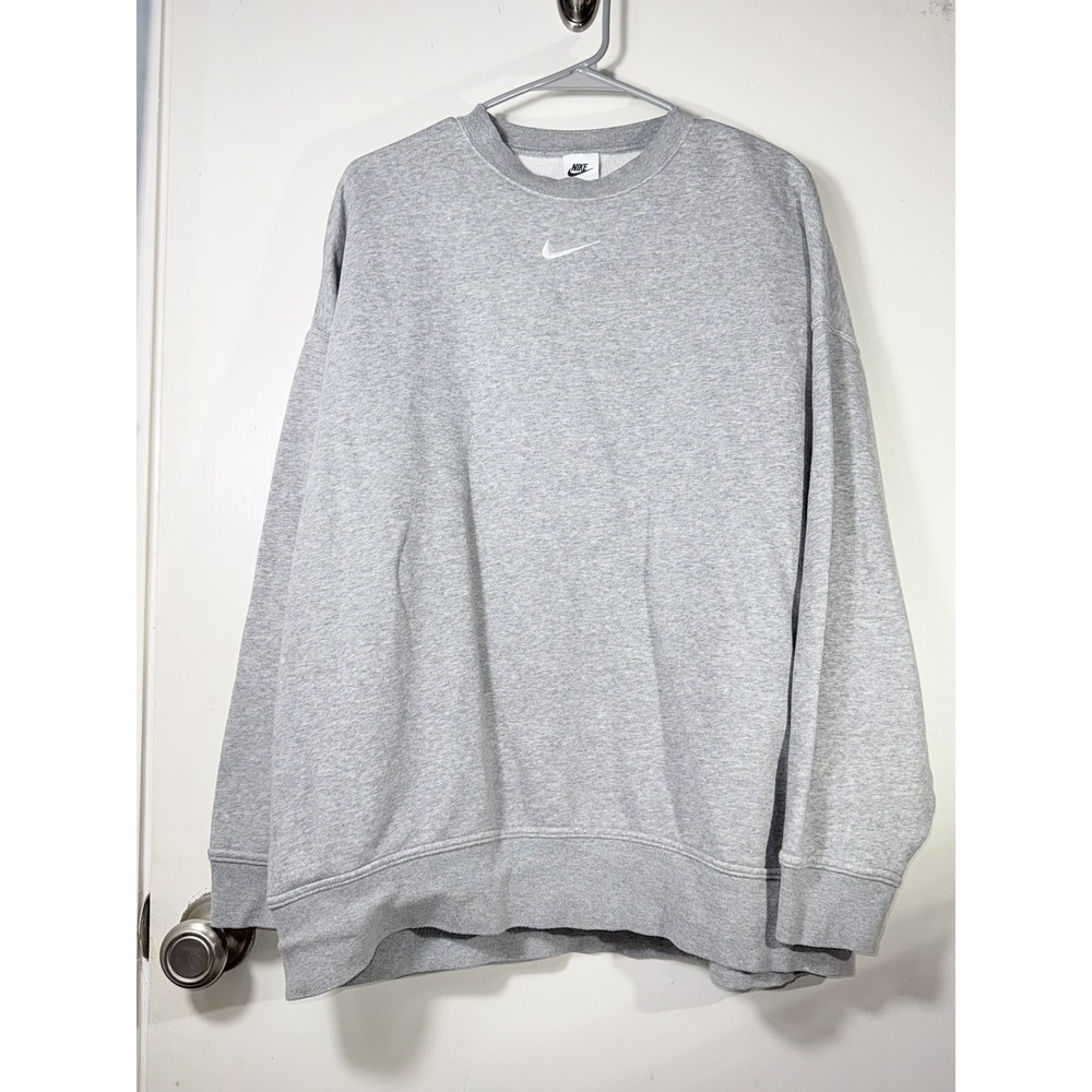 Nike Center Swoosh Crewneck Sweatshirt Gray Fleece Pullover XS Y2K Athleisure